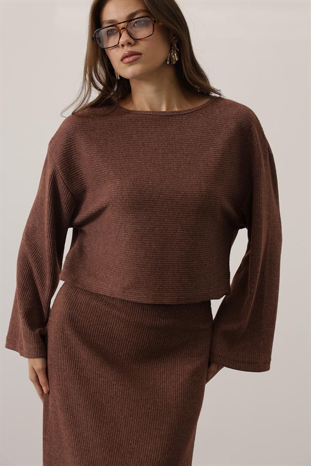 RYN LONG SLEEVE BLOUSE SKIRT SUIT - Brown - Córdoba