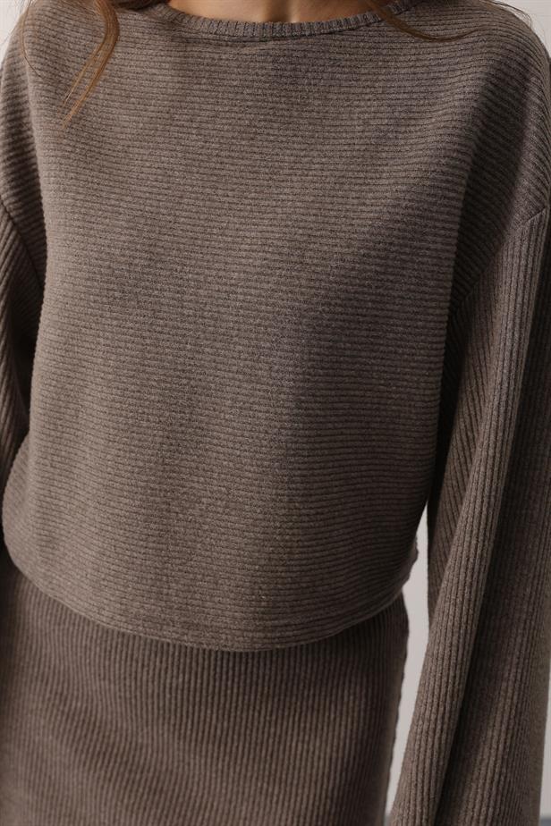 RYN LONG SLEEVE BLOUSE SKIRT SUIT - Mink - Issy-les-Moulineaux