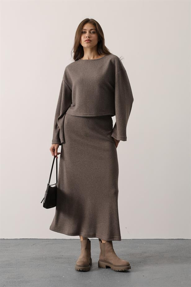 RYN LONG SLEEVE BLOUSE SKIRT SUIT - Mink - Issy-les-Moulineaux
