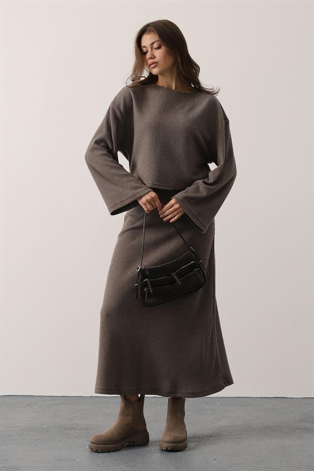 RYN LONG SLEEVE BLOUSE SKIRT SUIT - Mink - Issy-les-Moulineaux
