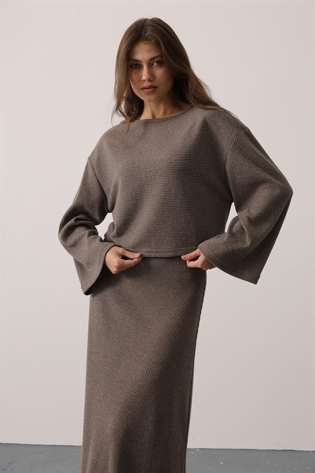 RYN LONG SLEEVE BLOUSE SKIRT SUIT - Mink - Issy-les-Moulineaux