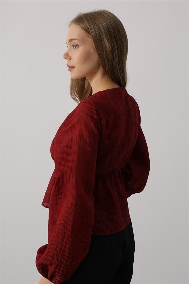 RYN V-Neck Lace Blouse - Burgundy - Gisborne