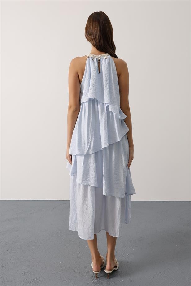 RYN Neck Detailed Layered Dress - Baby Blue - Petroúpoli