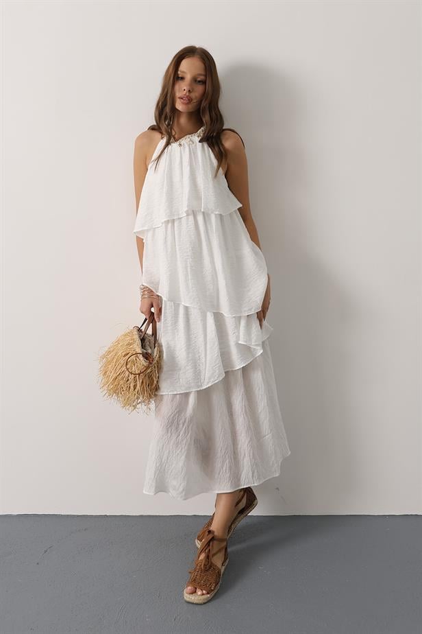 RYN Neck Detailed Layered Dress - White - Neuwied