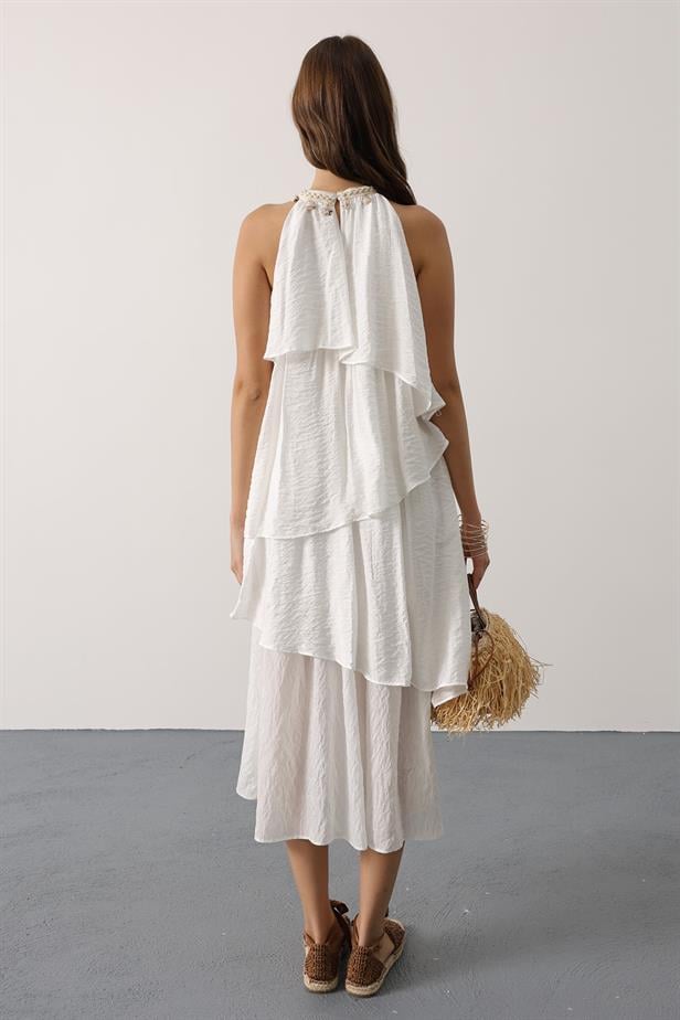 RYN Neck Detailed Layered Dress - White - Neuwied