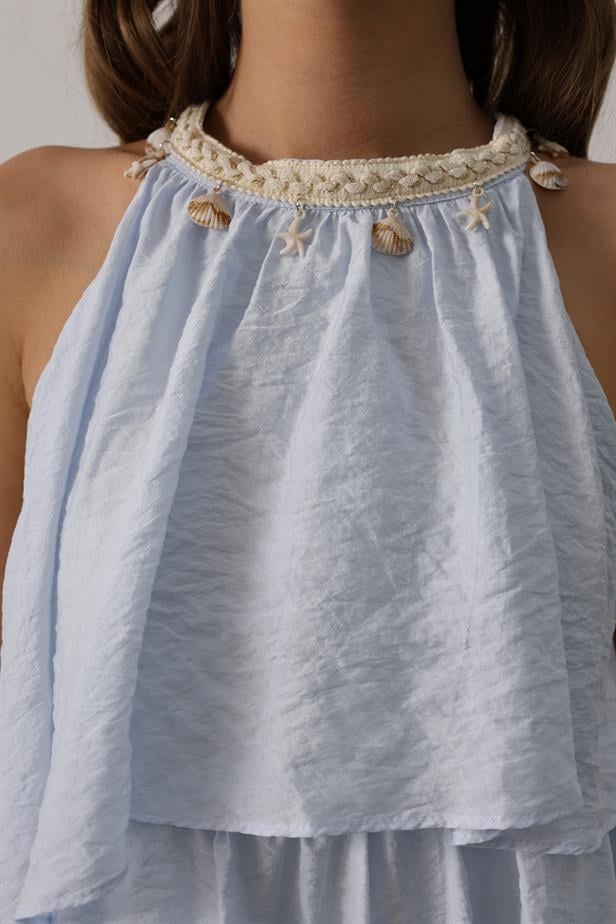 RYN Neck Detailed Layered Dress - Baby Blue - Petroúpoli