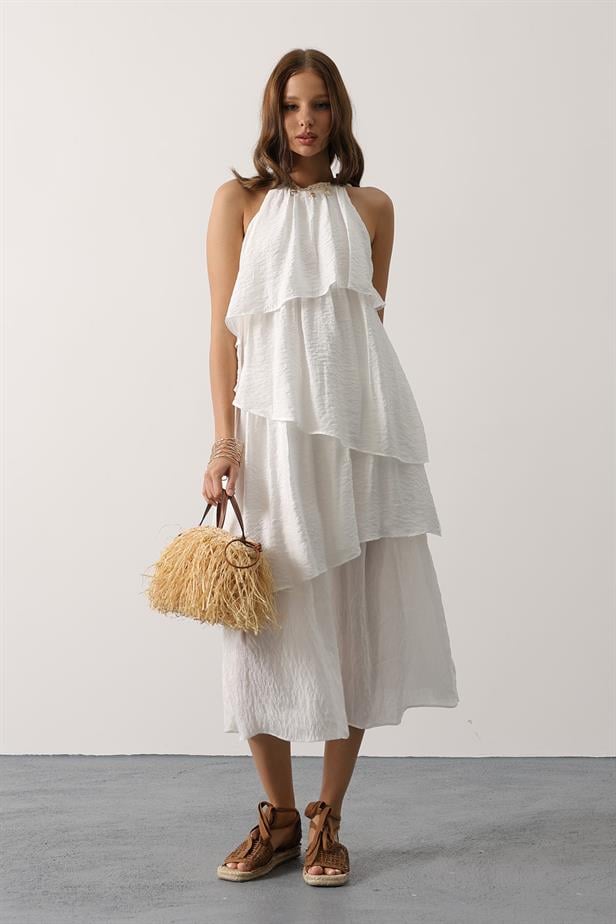 RYN Neck Detailed Layered Dress - White - Neuwied