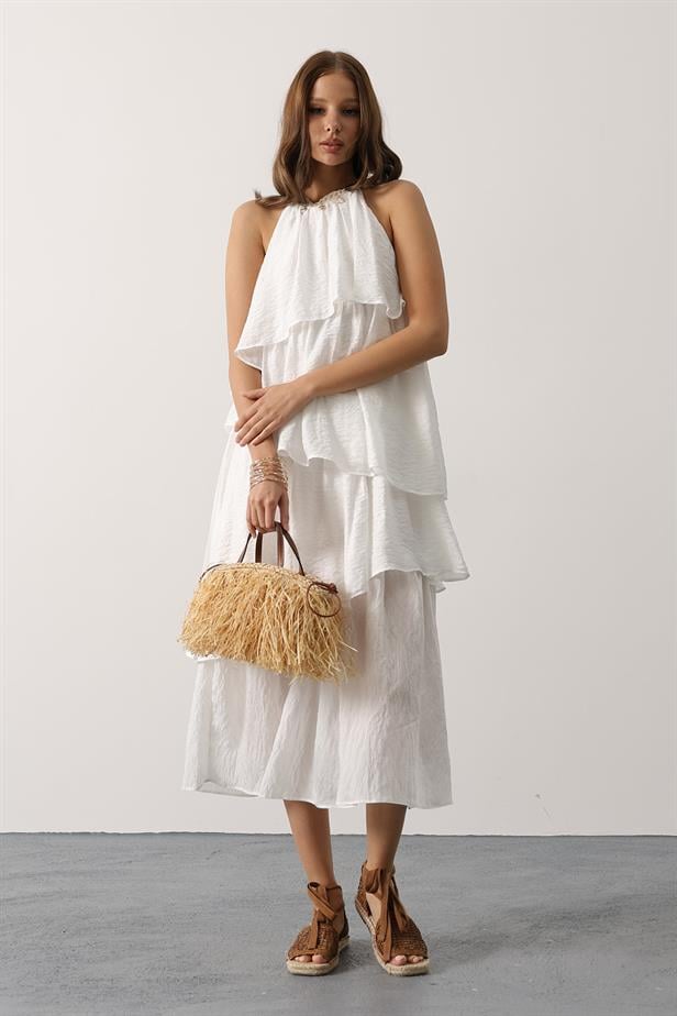 RYN Neck Detailed Layered Dress - White - Neuwied