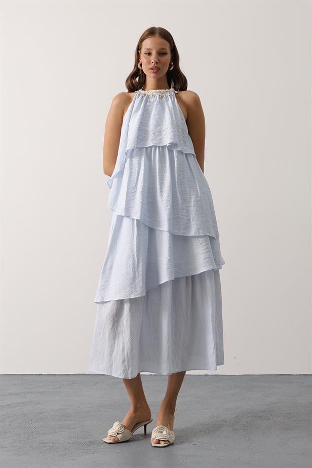 RYN Neck Detailed Layered Dress - Baby Blue - Petroúpoli