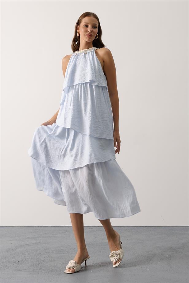 RYN Neck Detailed Layered Dress - Baby Blue - Petroúpoli