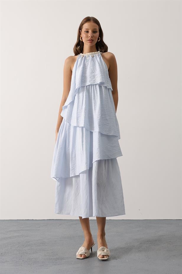 RYN Neck Detailed Layered Dress - Baby Blue - Petroúpoli