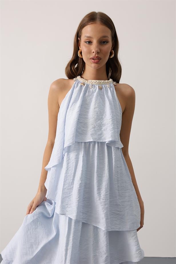 RYN Neck Detailed Layered Dress - Baby Blue - Petroúpoli