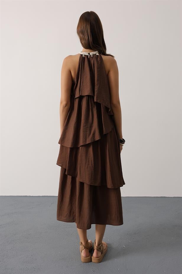 RYN Neck Detailed Layered Dress - Brown - Iesi