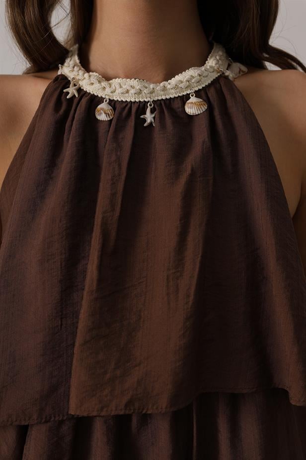 RYN Neck Detailed Layered Dress - Brown - Iesi