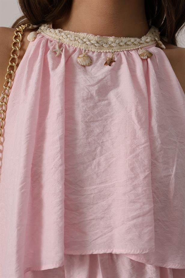 RYN Neck Detailed Layered Dress - Pink - Gulfport