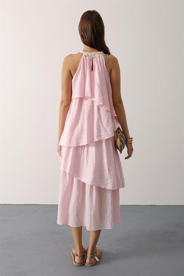 RYN Neck Detailed Layered Dress - Pink - Gulfport