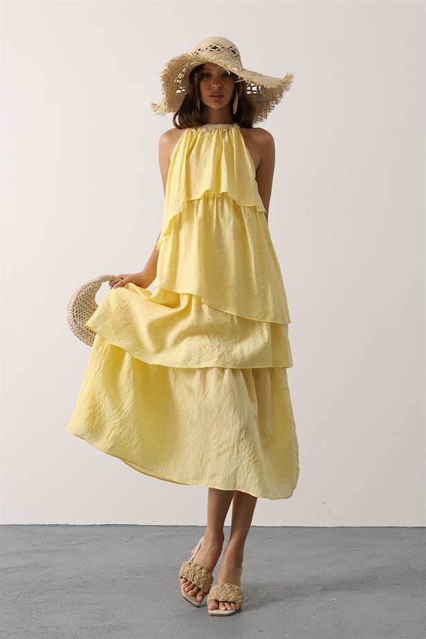 RYN Neck Detailed Layered Dress - Yellow - Braine-l’Alleud