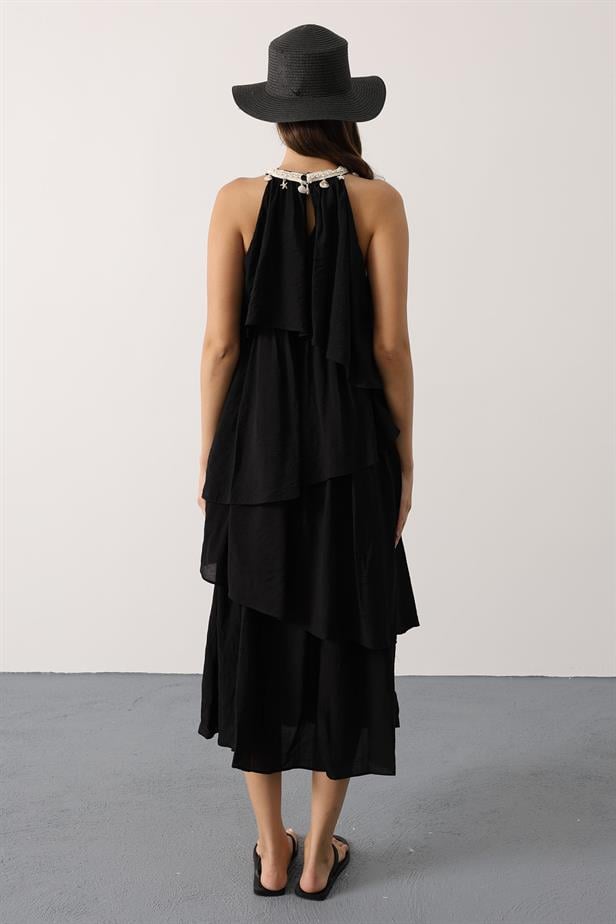 RYN Neck Detailed Layered Dress - Black - Innisfil