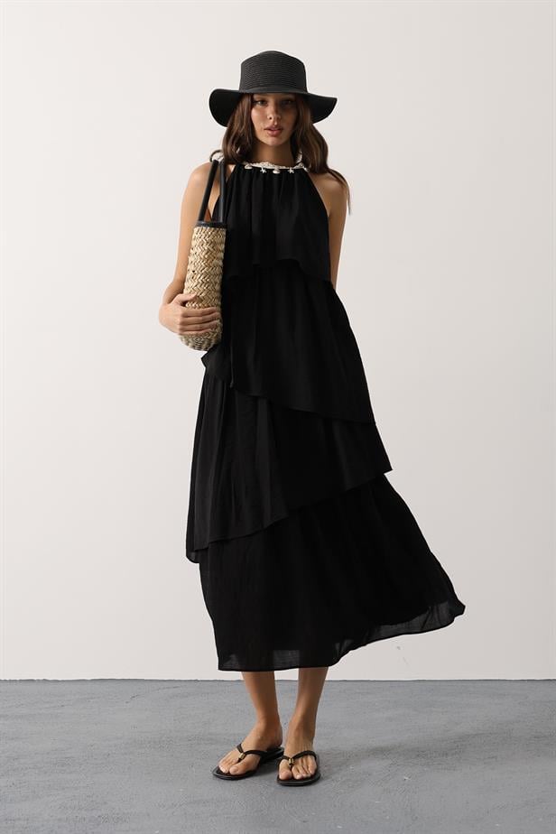 RYN Neck Detailed Layered Dress - Black - Innisfil