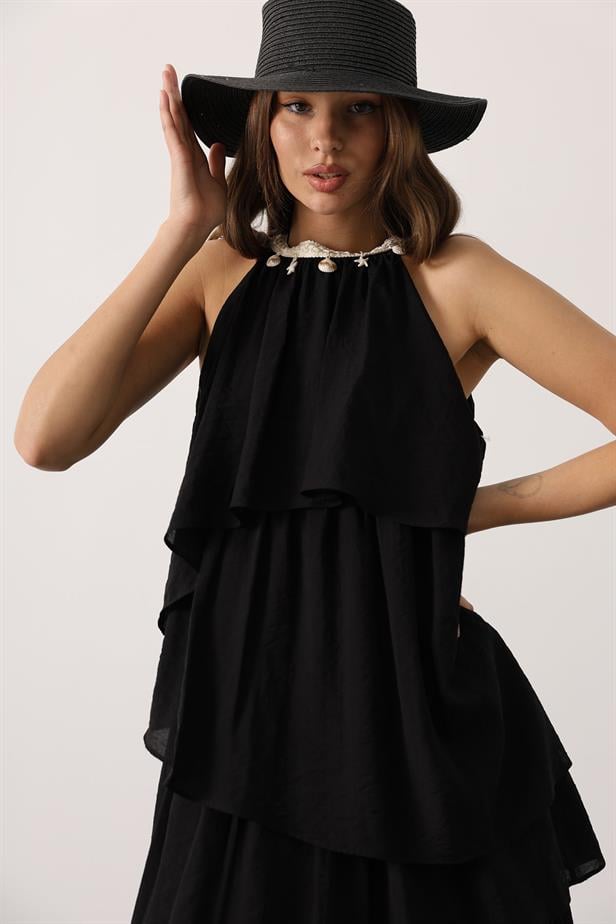 RYN Neck Detailed Layered Dress - Black - Innisfil