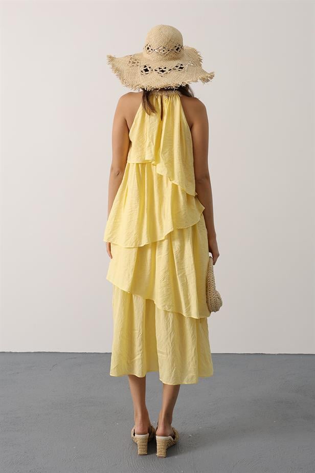 RYN Neck Detailed Layered Dress - Yellow - Braine-l’Alleud