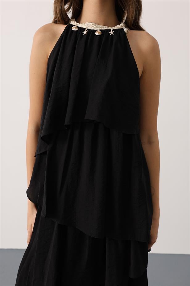 RYN Neck Detailed Layered Dress - Black - Innisfil