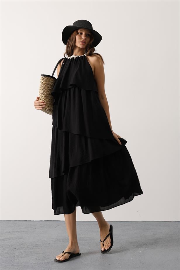 RYN Neck Detailed Layered Dress - Black - Innisfil