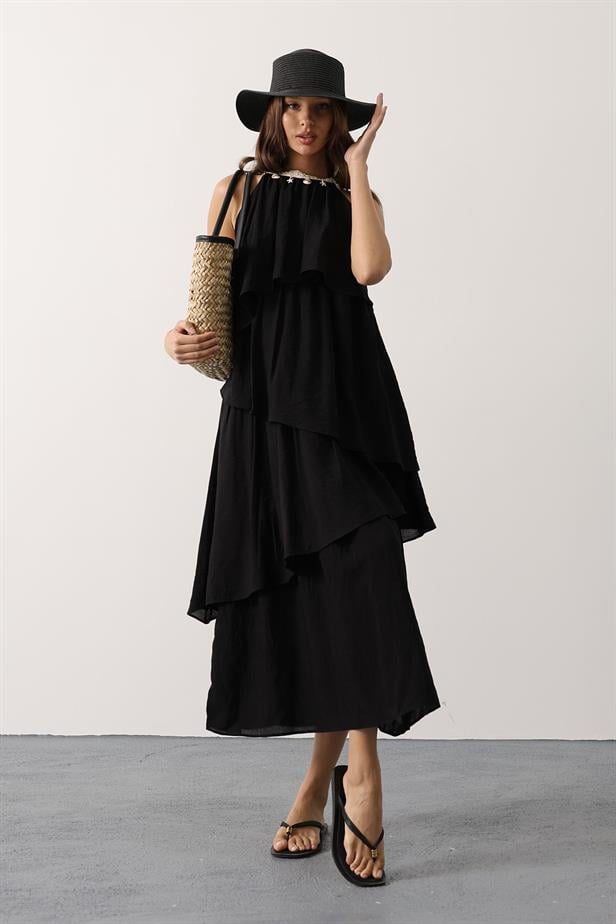 RYN Neck Detailed Layered Dress - Black - Innisfil