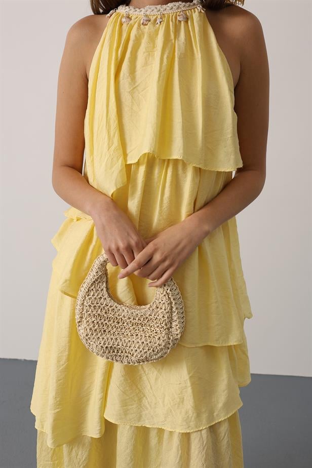 RYN Neck Detailed Layered Dress - Yellow - Braine-l’Alleud