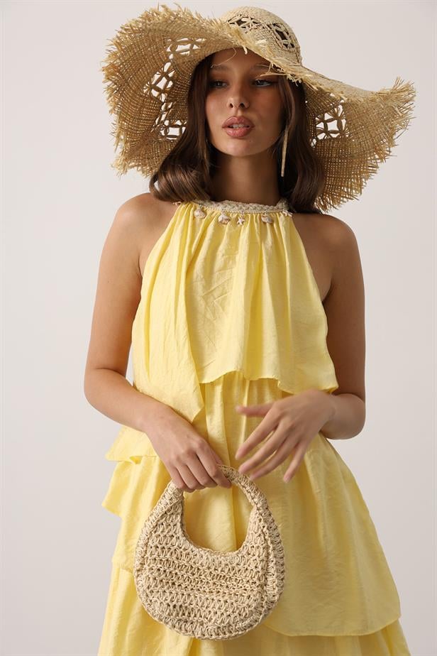 RYN Neck Detailed Layered Dress - Yellow - Braine-l’Alleud
