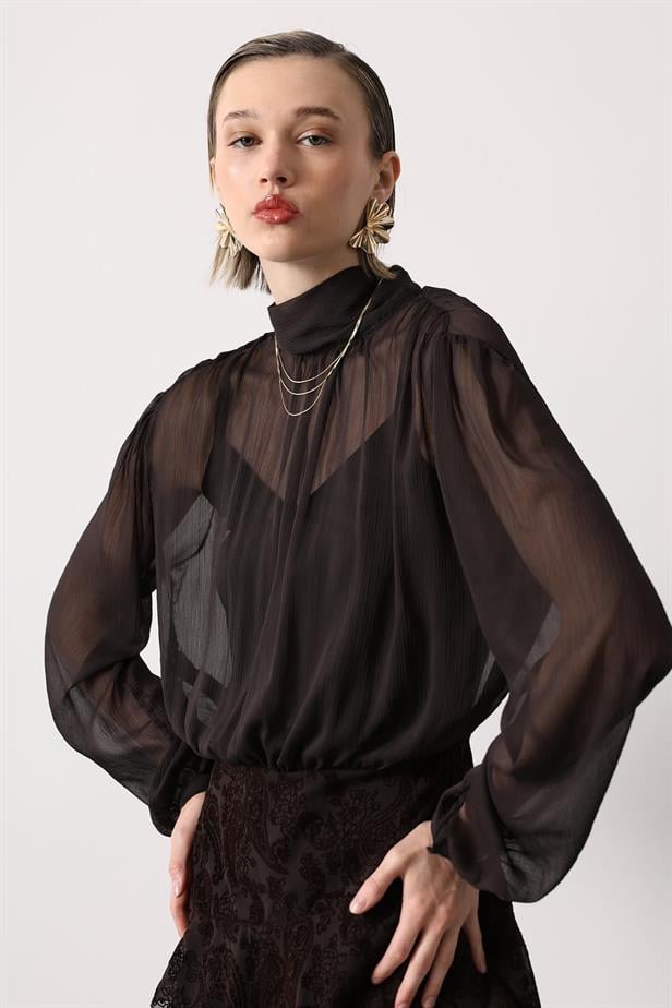 RYN YAKASI BAGLAMALI DESENLİ MİNİ ELBİSE - Kahve - Shreveport