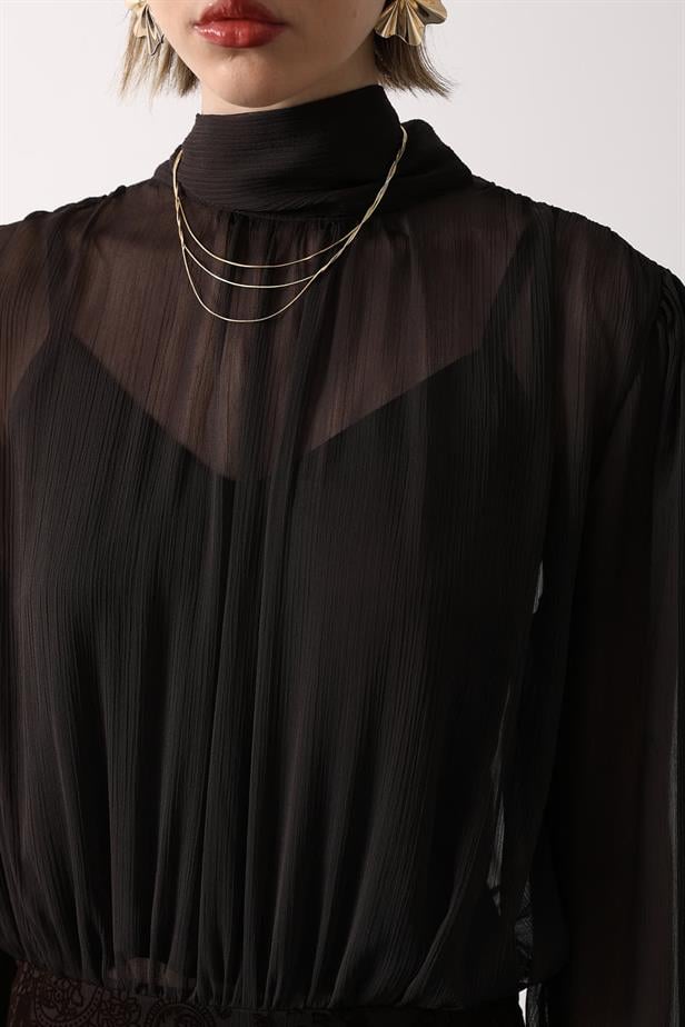 RYN YAKASI BAGLAMALI DESENLİ MİNİ ELBİSE - Kahve - Shreveport