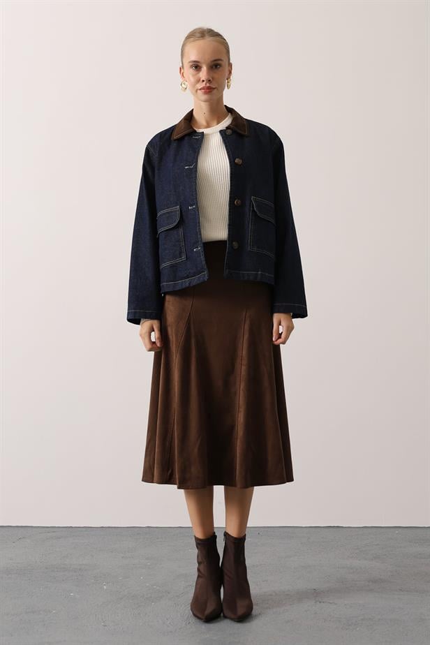 RYN YAKASI KONTRAST DENİM OVERSİZE CEKET - Lacivert - Tejupilco