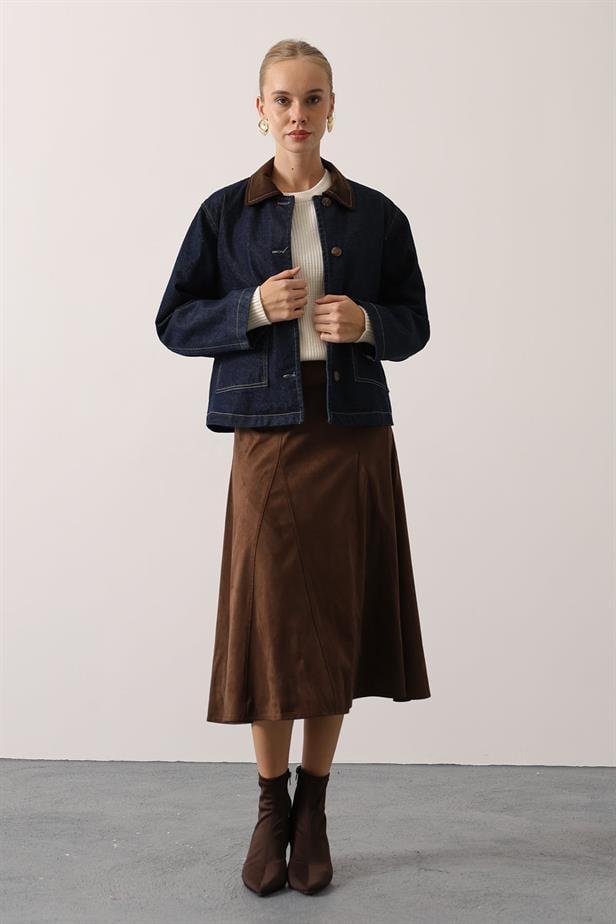 RYN YAKASI KONTRAST DENİM OVERSİZE CEKET - Lacivert - Tejupilco