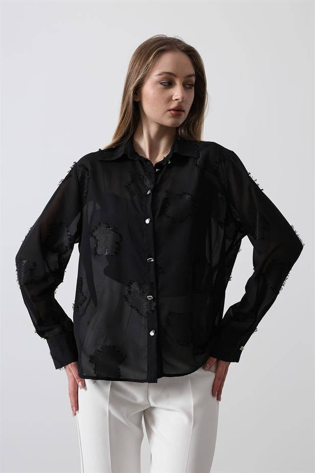 RYN Burnout Chiffon Blouse - Black - Laguna Niguel