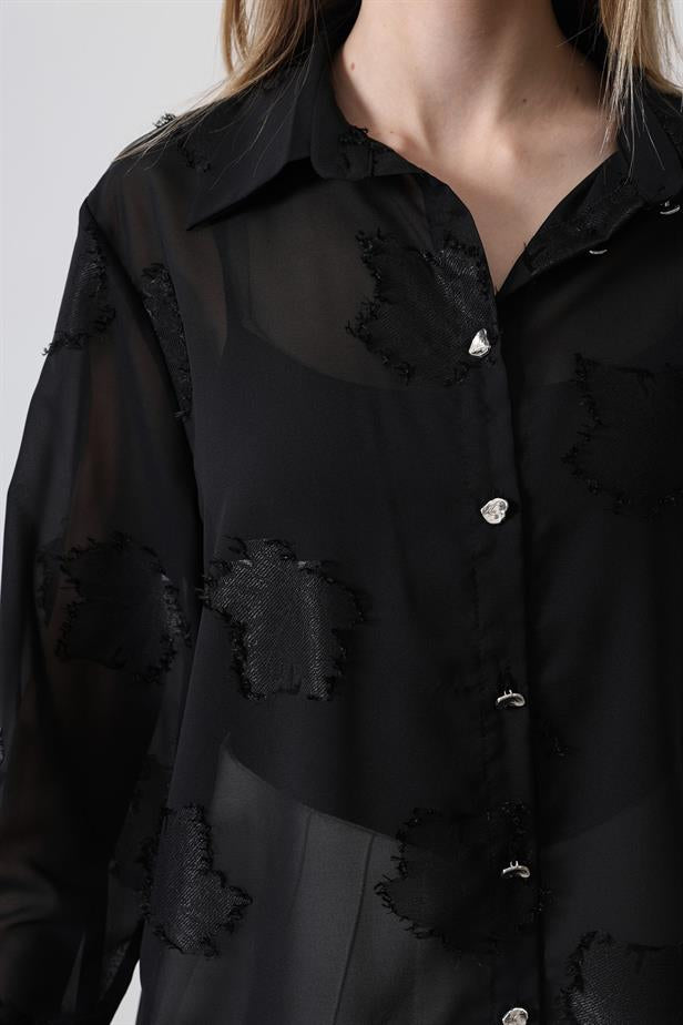 RYN Burnout Chiffon Blouse - Black - Laguna Niguel