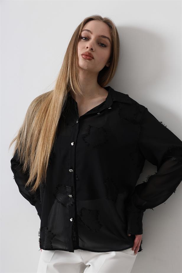 RYN Burnout Chiffon Blouse - Black - Laguna Niguel