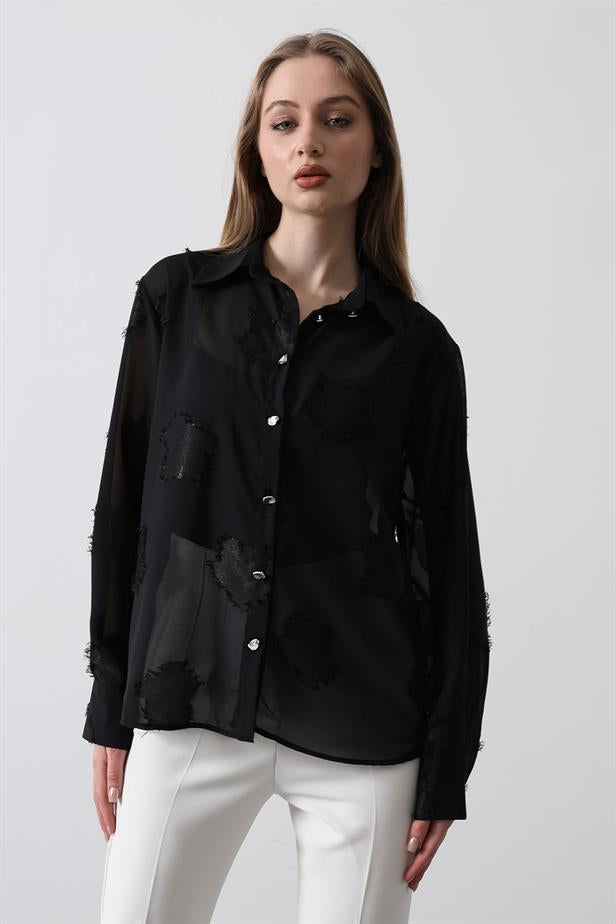 RYN Burnout Chiffon Blouse - Black - Laguna Niguel