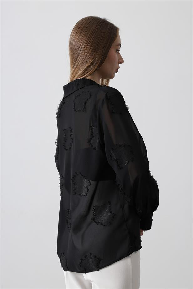 RYN Burnout Chiffon Blouse - Black - Laguna Niguel