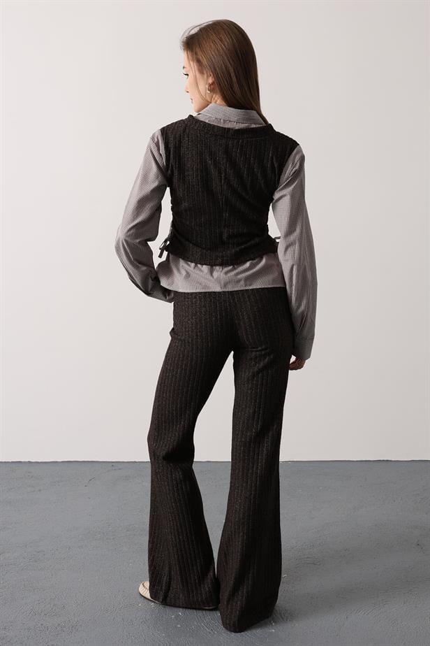 RYN YANI BÜZMELİ GÖMLEK DETAYLI TAKIM - Açık Kahve - Manchester