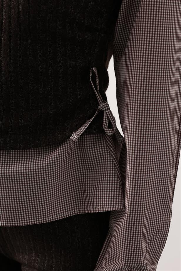 RYN YANI BÜZMELİ GÖMLEK DETAYLI TAKIM - Açık Kahve - Manchester