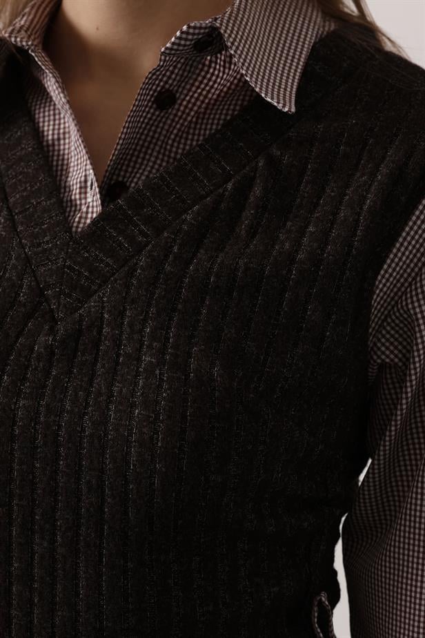 RYN YANI BÜZMELİ GÖMLEK DETAYLI TAKIM - Açık Kahve - Manchester