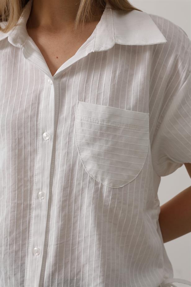 RYN Short Puff Sleeve Blouse with Shirred Sides - White - Auckland