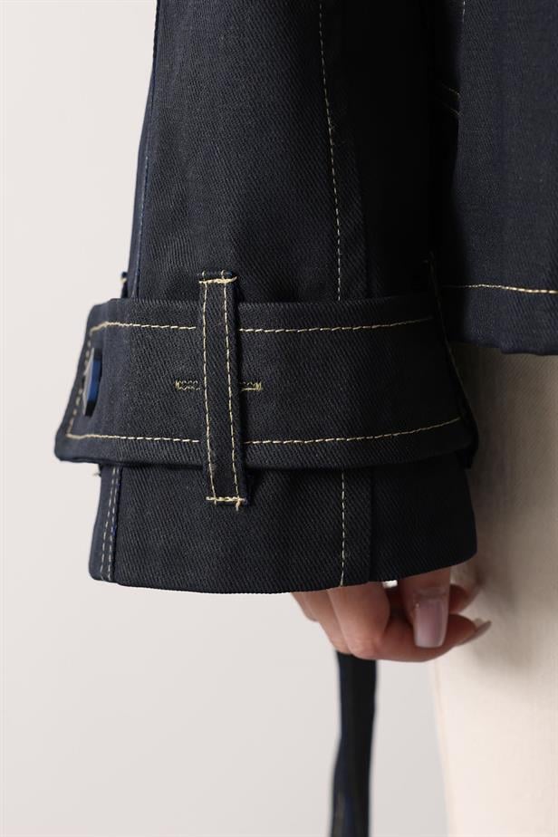 RYN YIKAMA EFEKTLİ BAĞLAMALI DENİM CEKET - Siyah - Nuevo Laredo