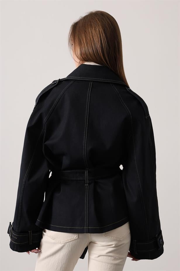 RYN YIKAMA EFEKTLİ BAĞLAMALI DENİM CEKET - Siyah - Nuevo Laredo