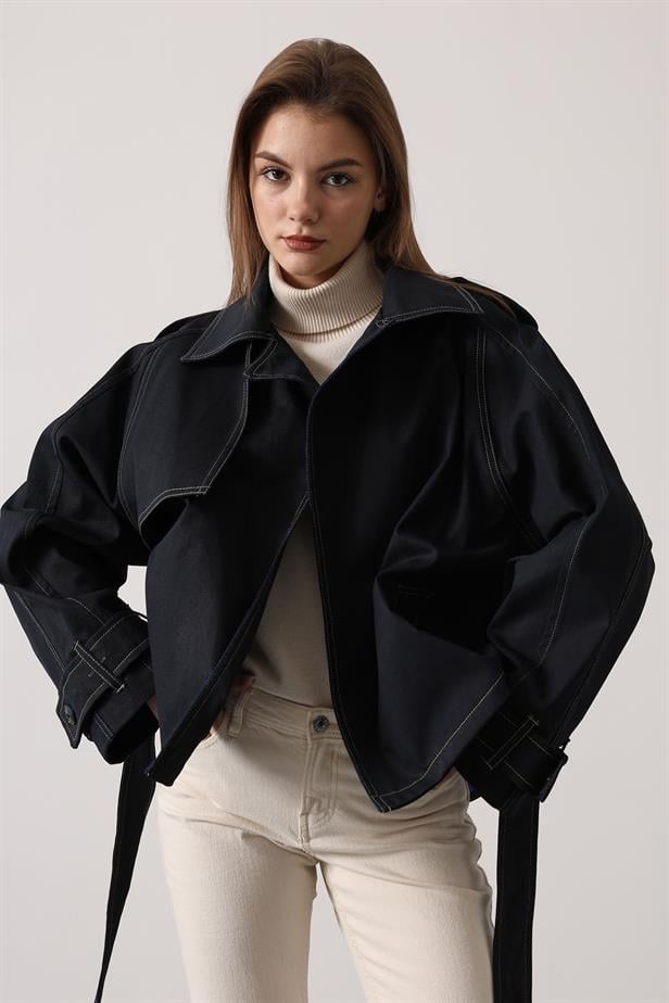 RYN YIKAMA EFEKTLİ BAĞLAMALI DENİM CEKET - Siyah - Nuevo Laredo