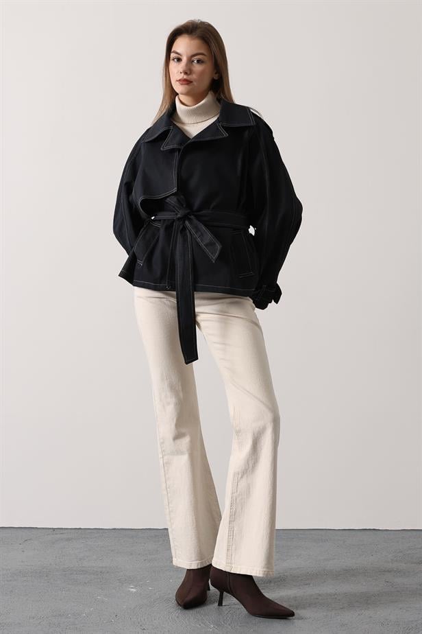 RYN YIKAMA EFEKTLİ BAĞLAMALI DENİM CEKET - Siyah - Nuevo Laredo