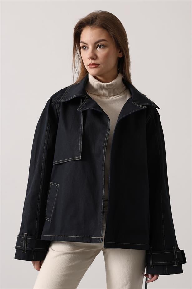 RYN YIKAMA EFEKTLİ BAĞLAMALI DENİM CEKET - Siyah - Nuevo Laredo