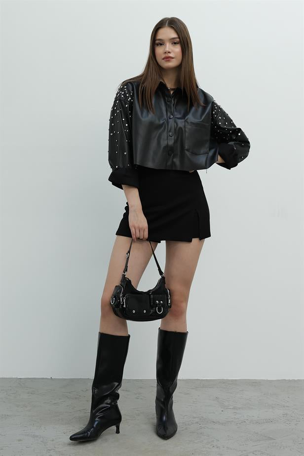 RYN Studded Leather Shirt - Black - Braine-l’Alleud