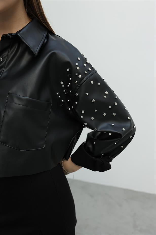 RYN Studded Leather Shirt - Black - Braine-l’Alleud